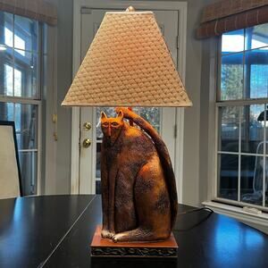 NEW Marsha McCarthy Bronze Cat Feline Sculpture Statue Bedside Table Lamp 22”